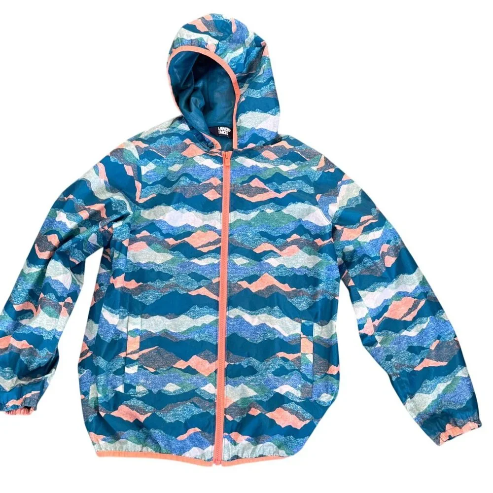 Lands End Kids Rain Jacket Waterproof Hooded XL 14 16 Teal Lightweight Coat - Picture 15 of 16